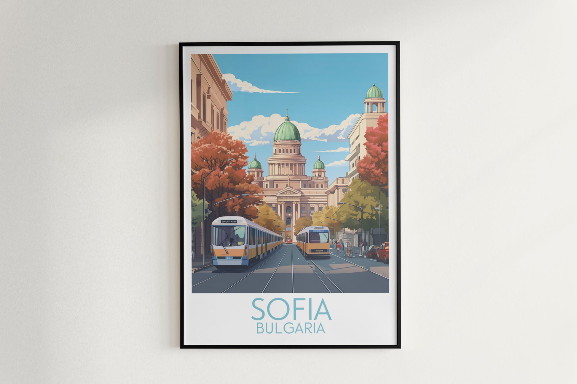 Sofia travel poster on the wall Bulgaria