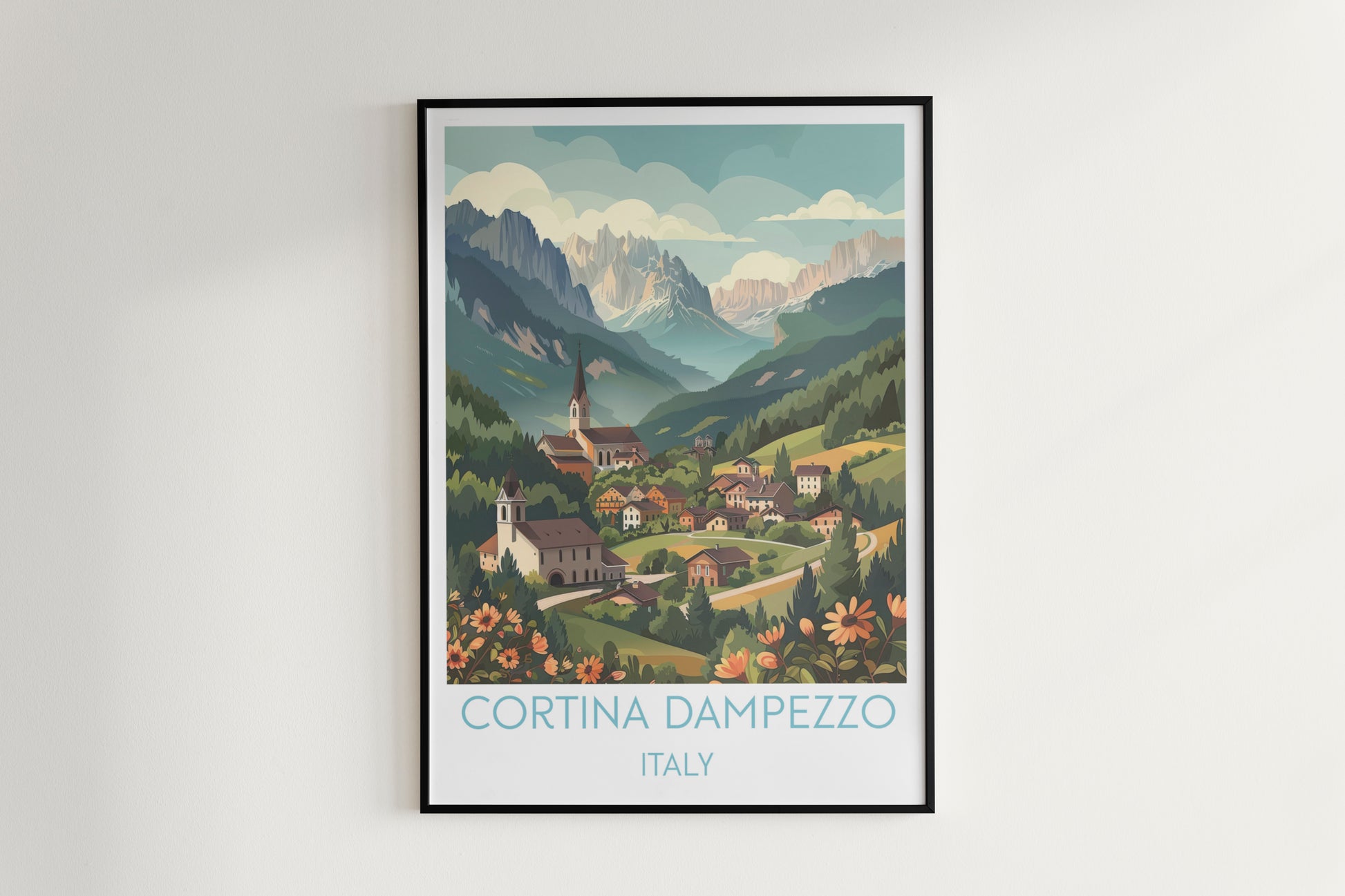 Cortina dampezzo travel poster on the wall Italy