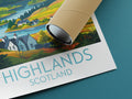 Highlands travel poster rolled Scotland