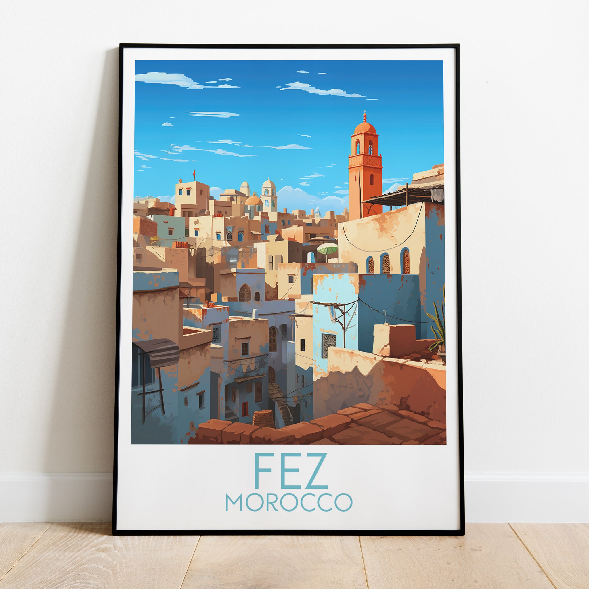 Fez travel poster on the ground Morocco