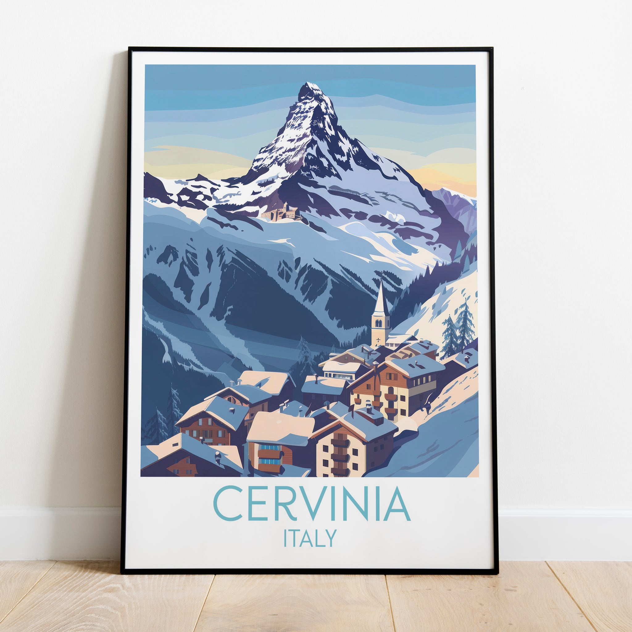 Cervinia travel poster on the ground Italy