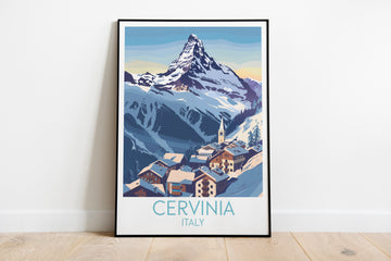 Cervinia travel poster on the ground Italy