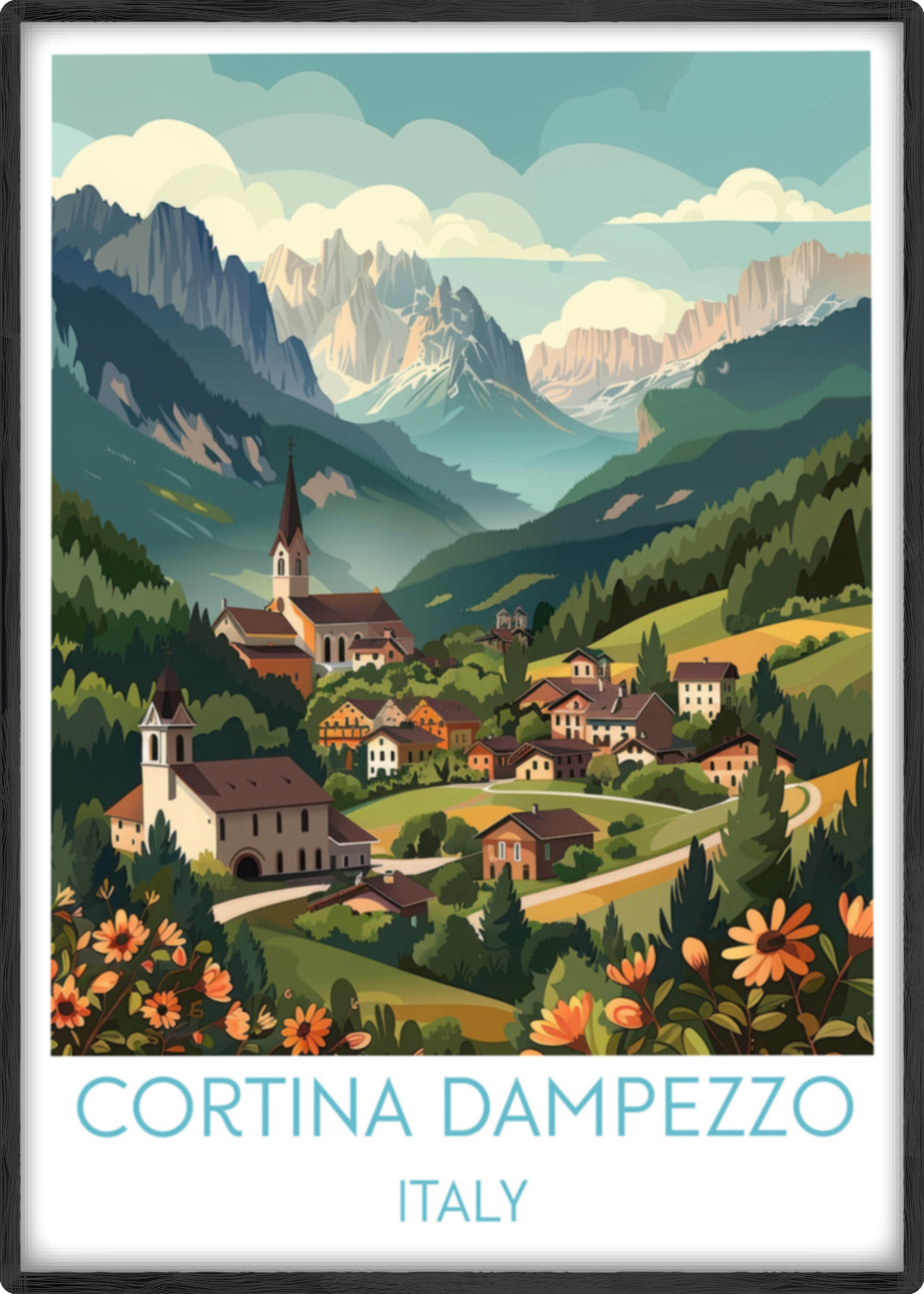 Cortina dampezzo travel poster main Italy