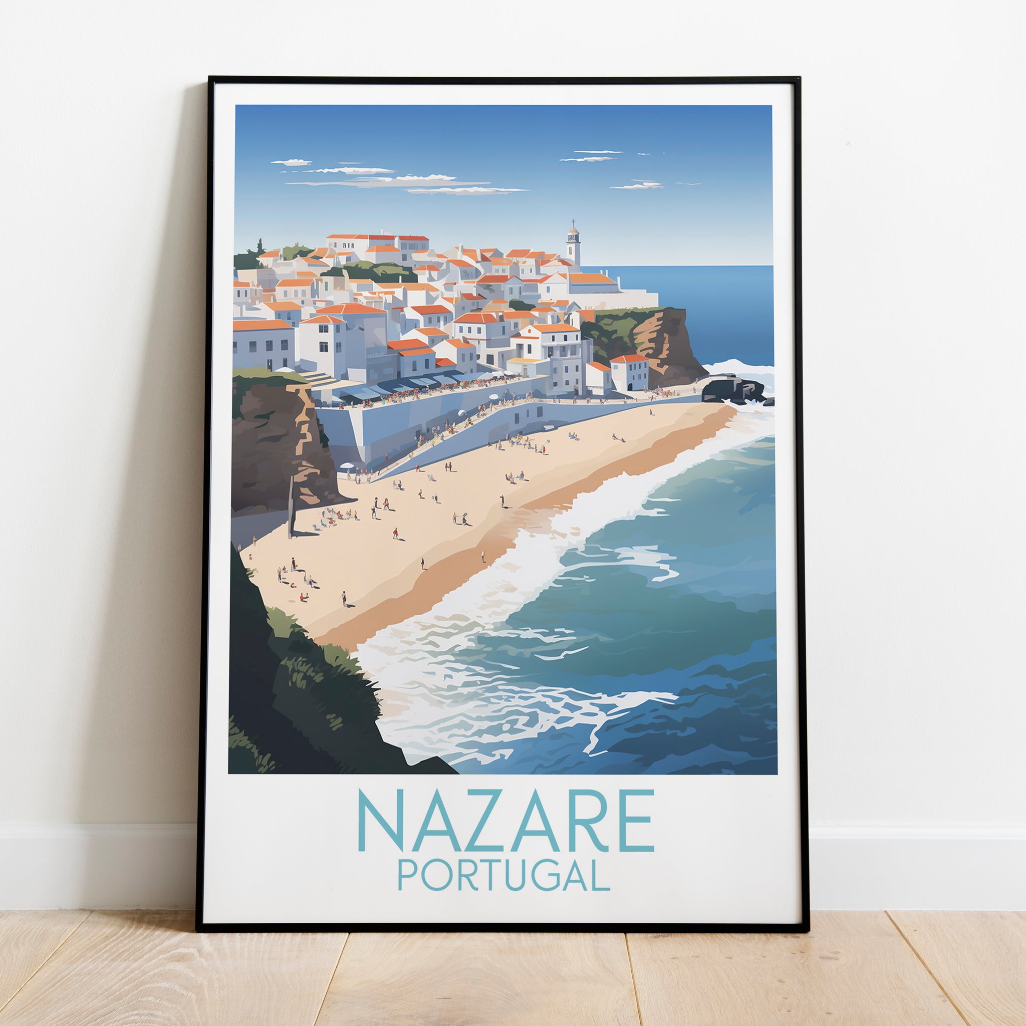 Nazare travel poster on the ground Portugal