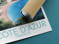 Côte d'Azur travel poster rolled France