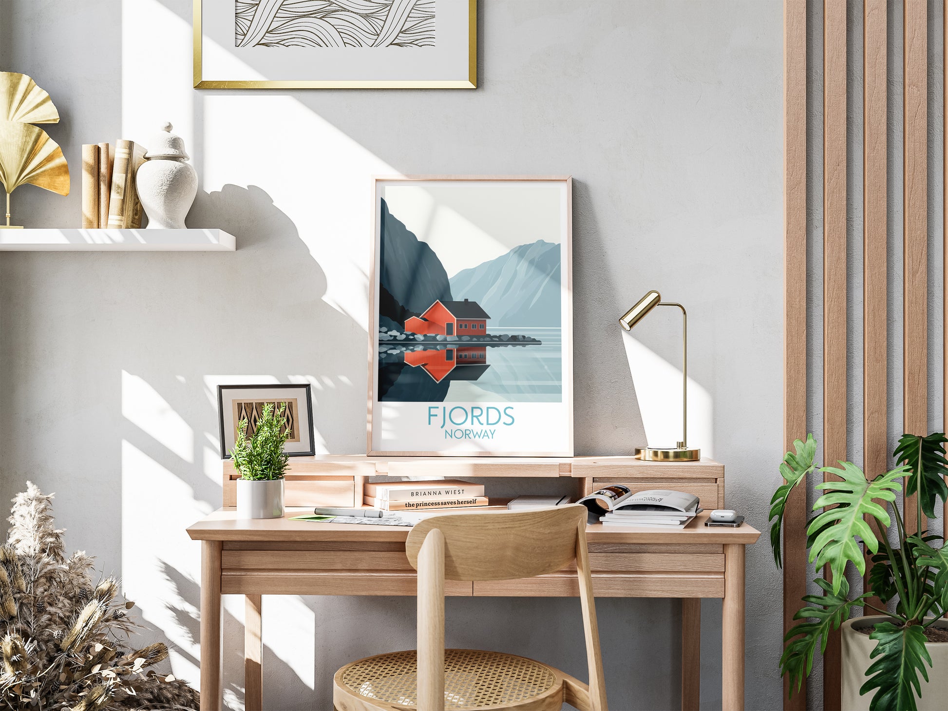 Fjords travel poster for desk Norway