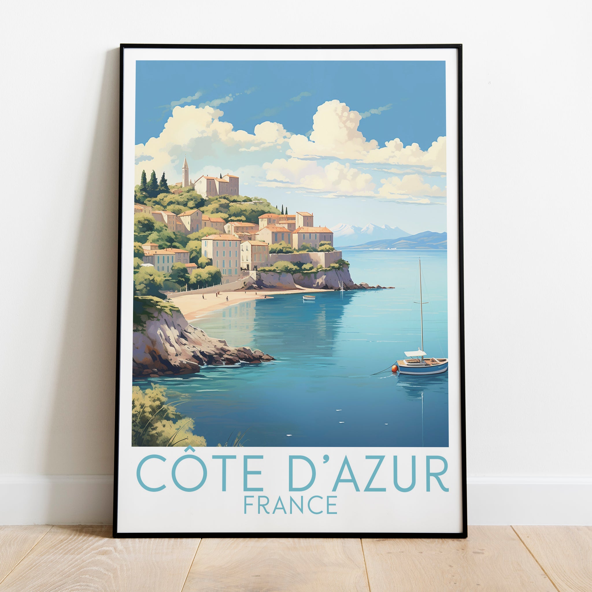 Côte d'Azur travel poster on the ground France