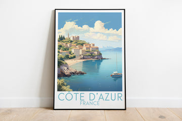 Côte d'Azur travel poster on the ground France