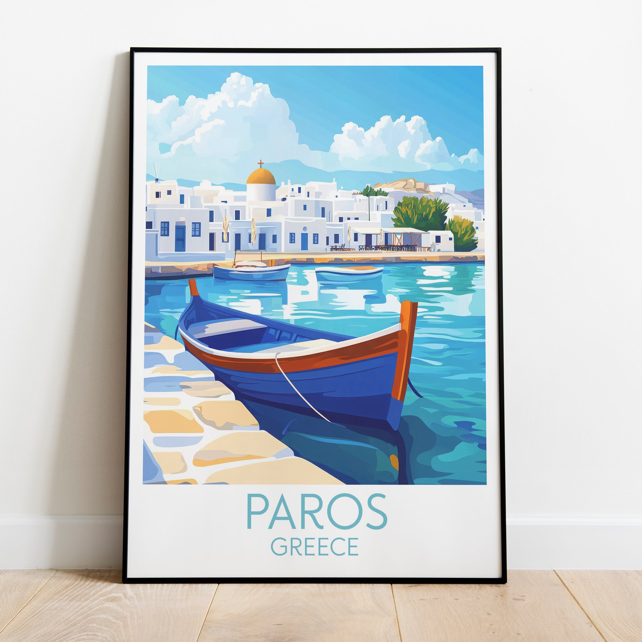 Paros travel poster on the ground Greece