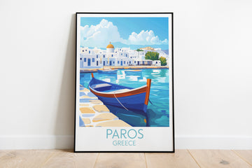 Paros travel poster on the ground Greece