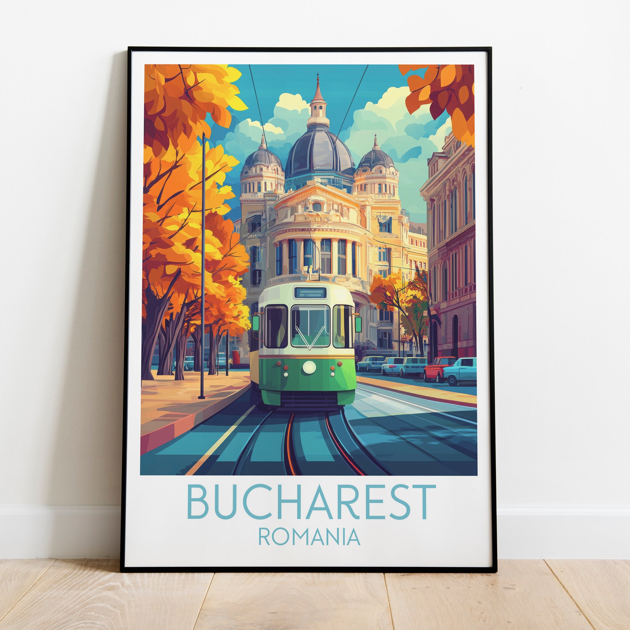 Bucharest travel poster on the ground Romania