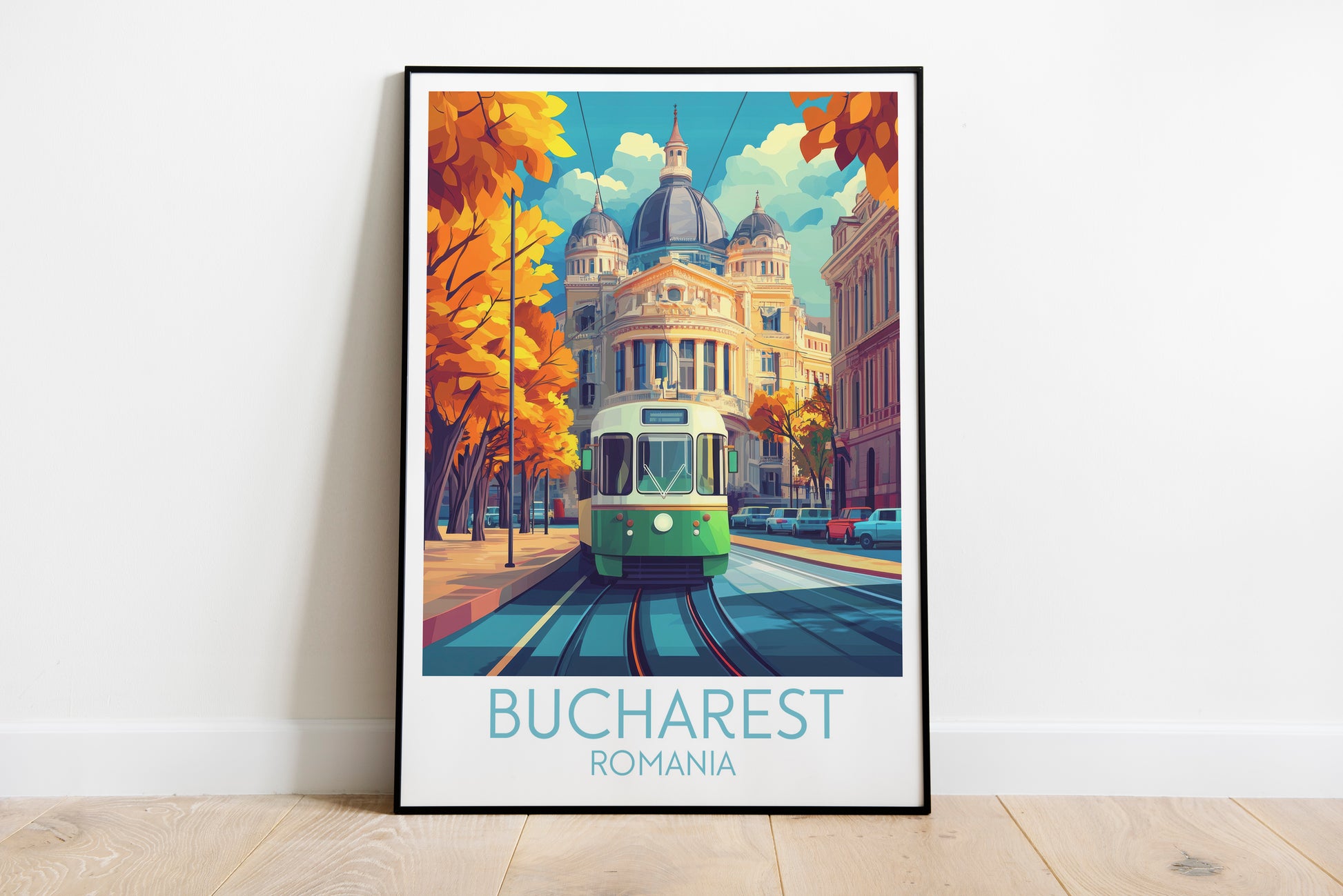 Bucharest travel poster on the ground Romania