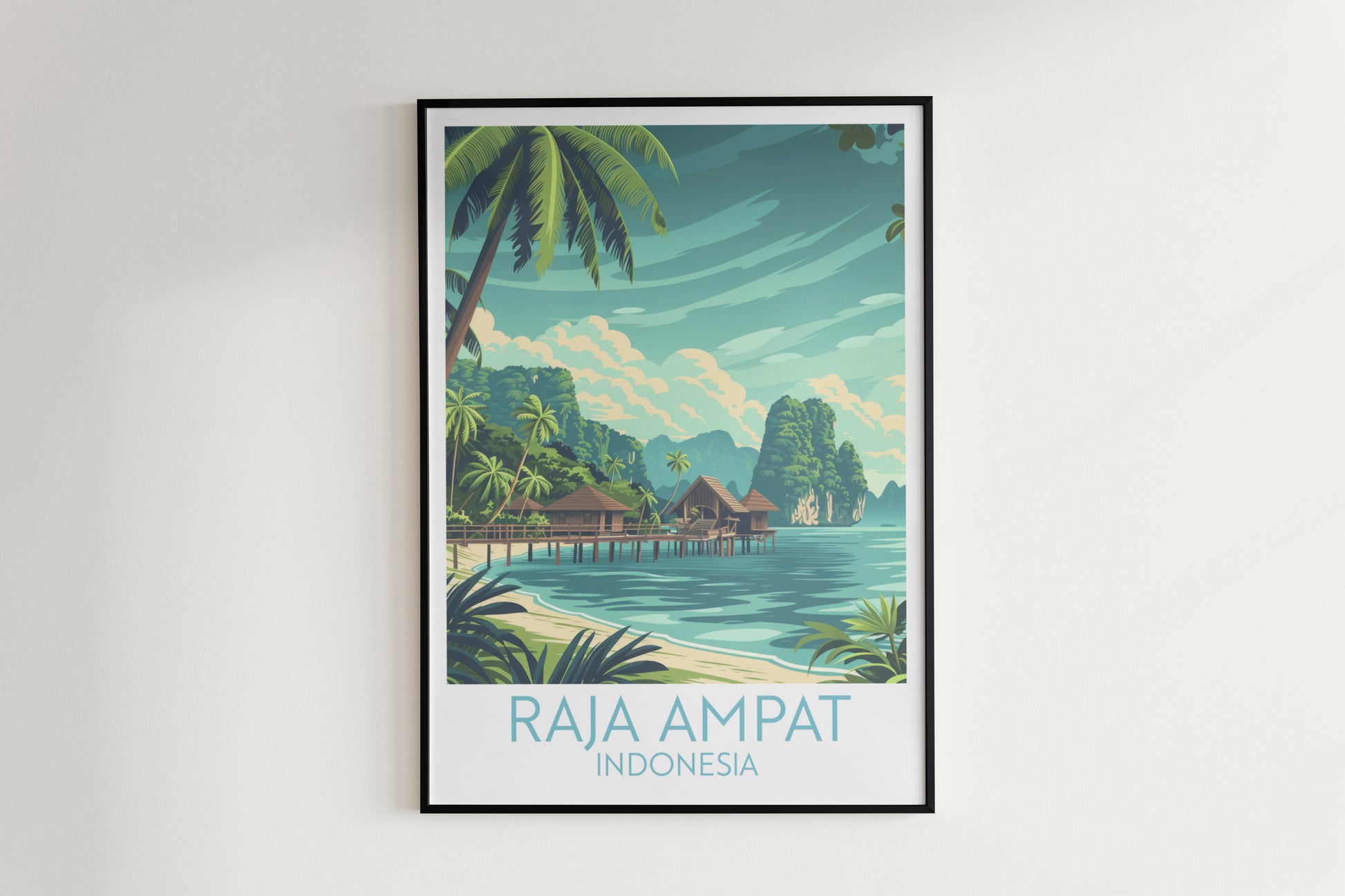 Raja Ampat travel poster on the wall Indonesia