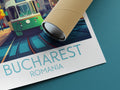 Bucharest travel poster rolled Romania