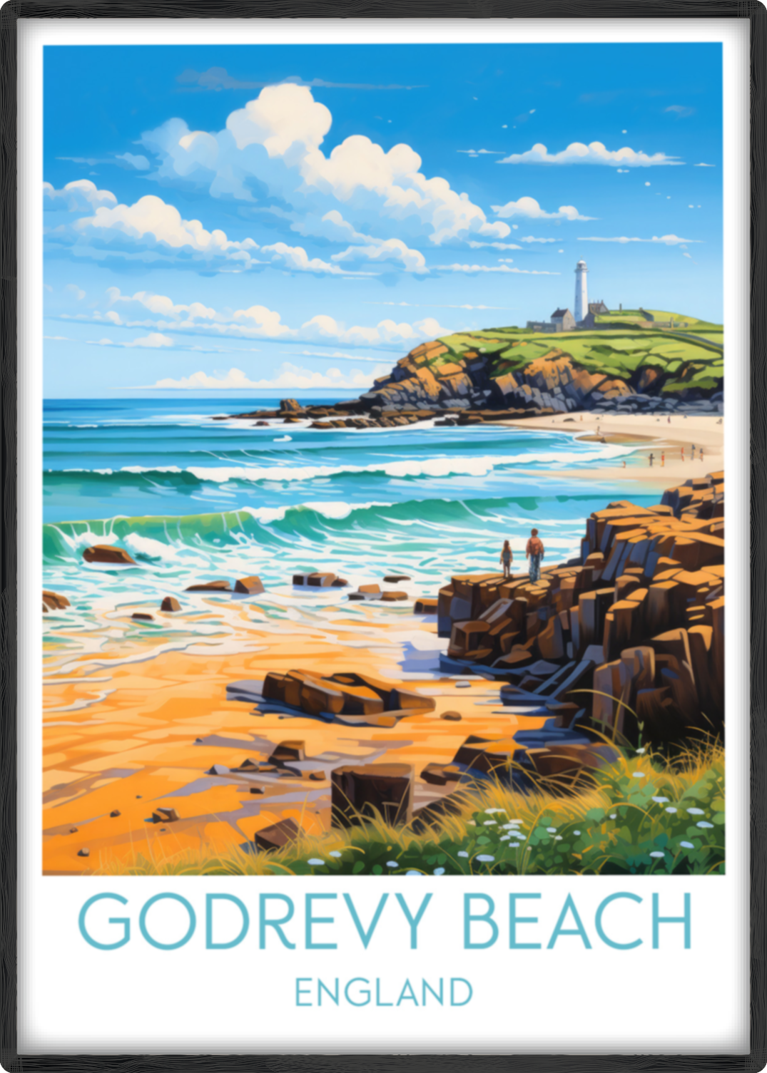 godrevy beach travel poster main england