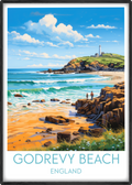 godrevy beach travel poster main england