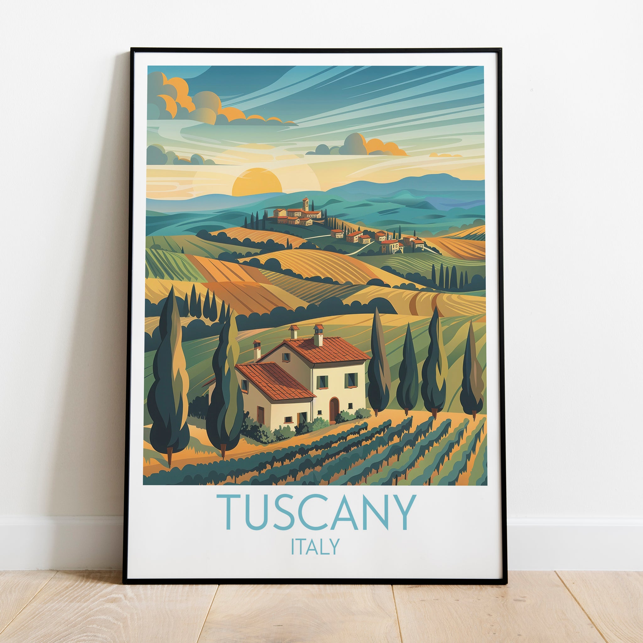 Tuscany travel poster on the ground Italy