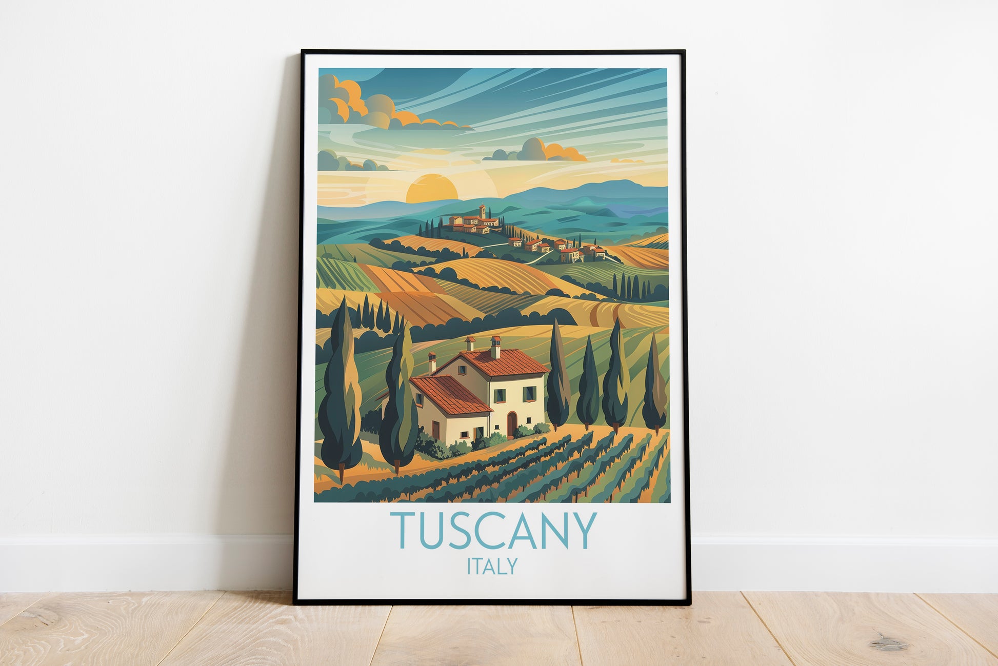 Tuscany travel poster on the ground Italy