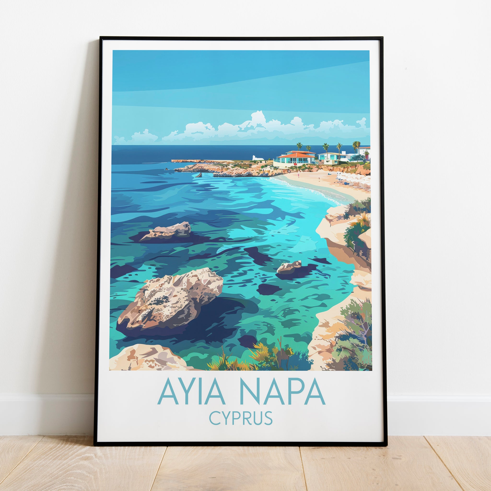 Ayia Napa travel poster on the ground Cyprus