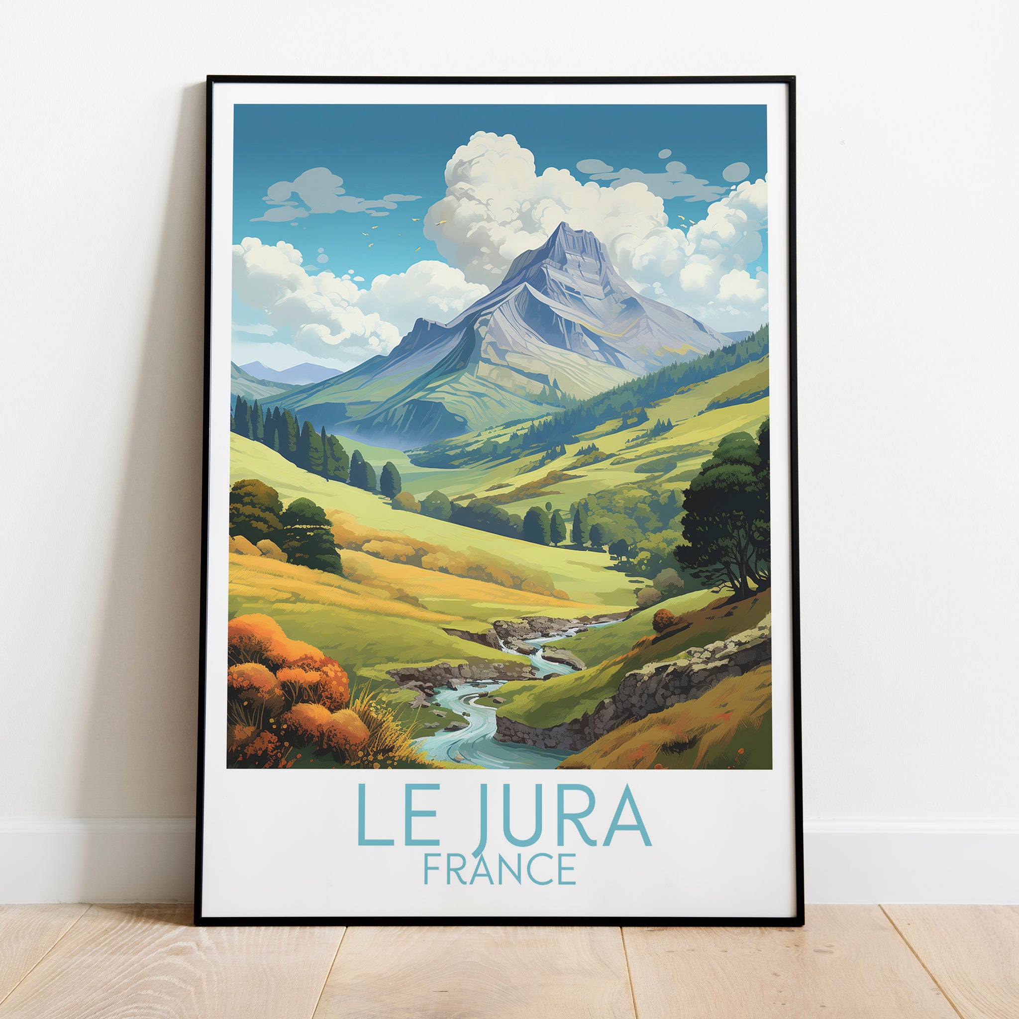 Le Jura travel poster on the ground France