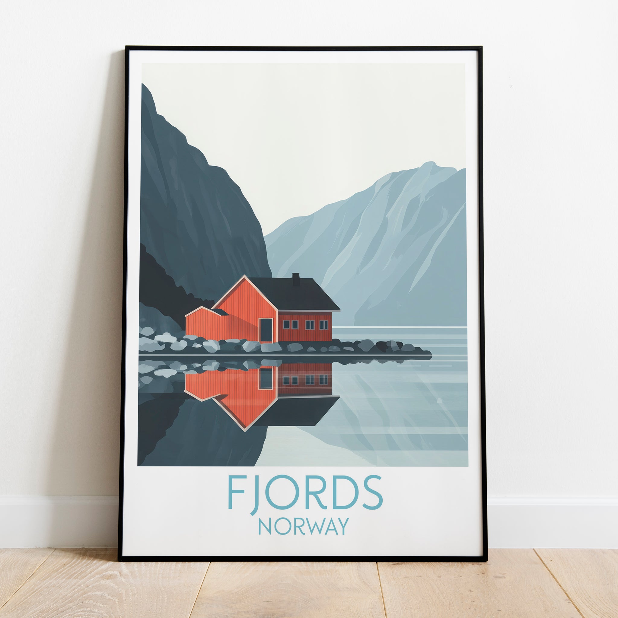 Fjords travel poster on the ground Norway