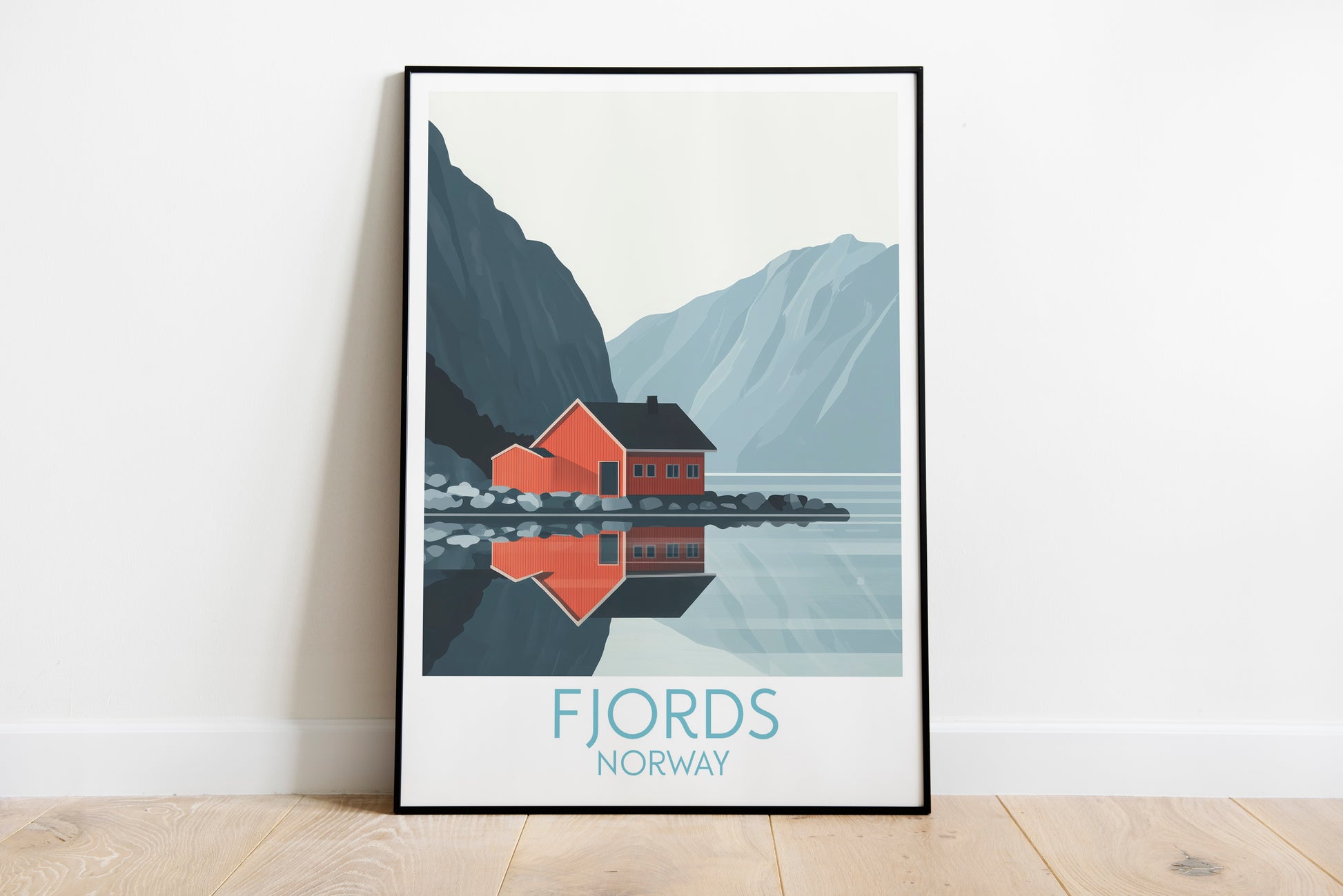 Fjords travel poster on the ground Norway