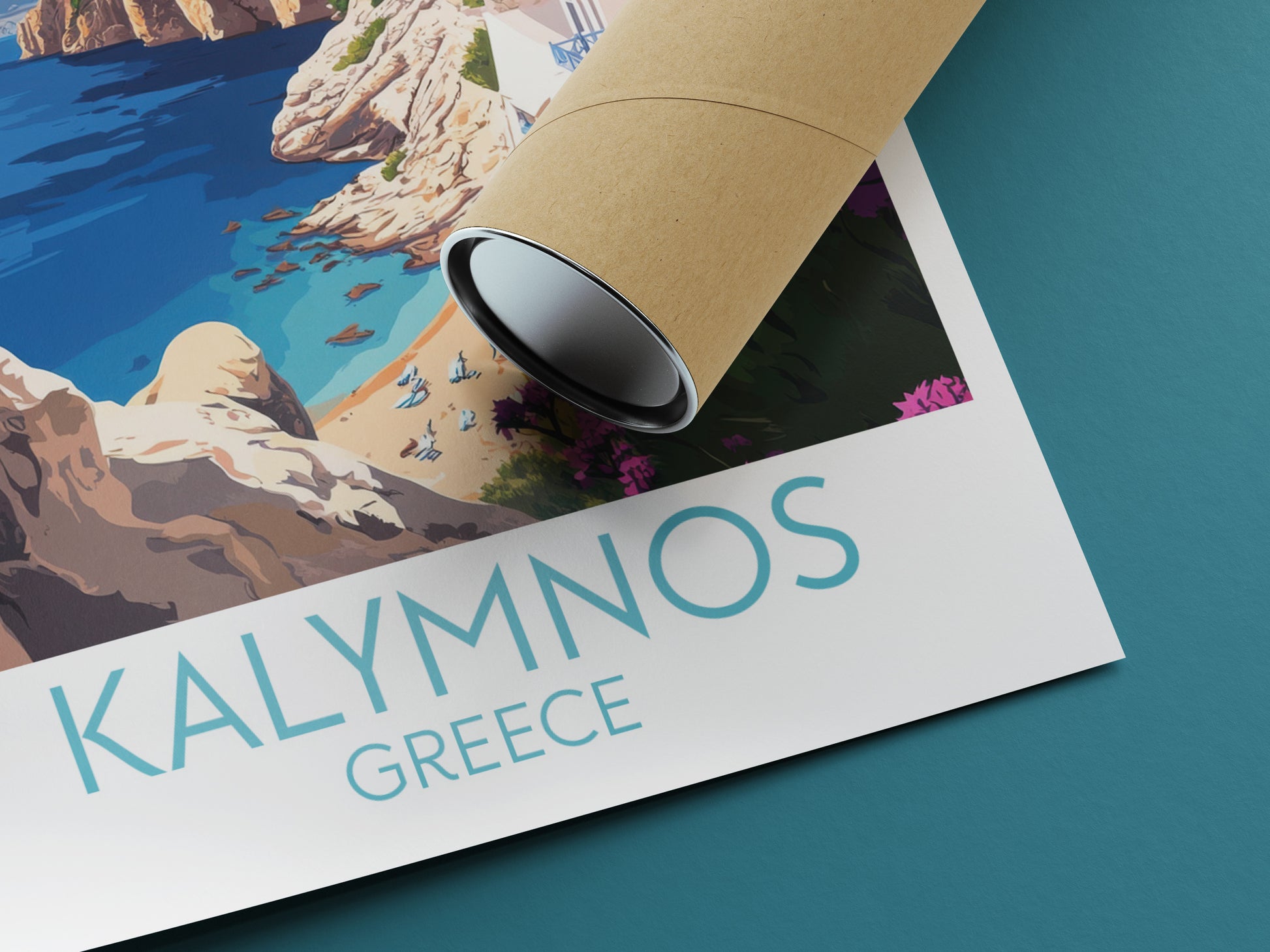 Kalymnos travel poster rolled Greece