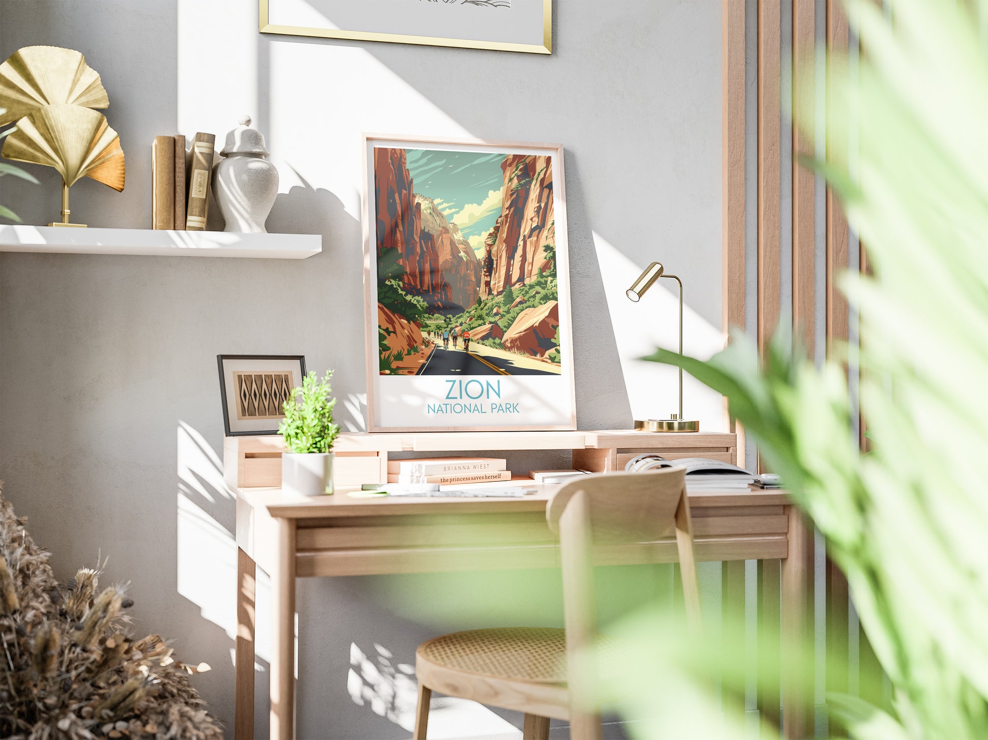 Zion travel poster on desk National Park