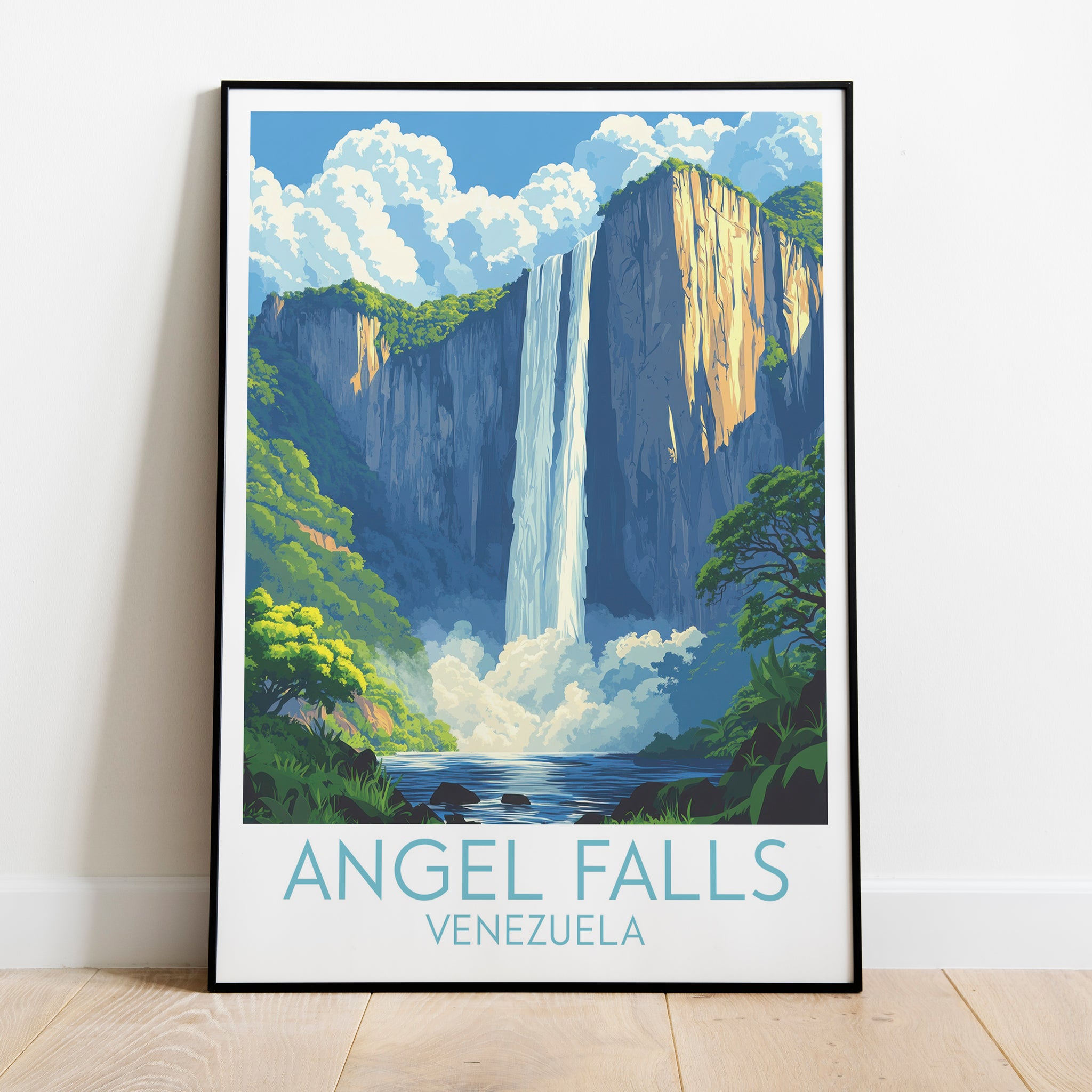 Angel Falls travel poster on the ground Venezuela