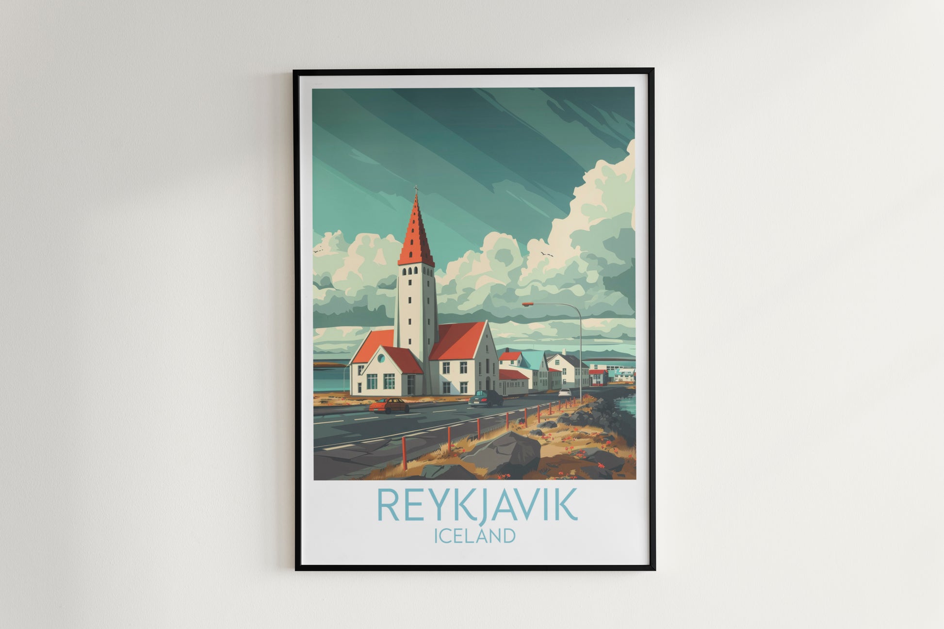 Reykjavik travel poster on the wall Iceland