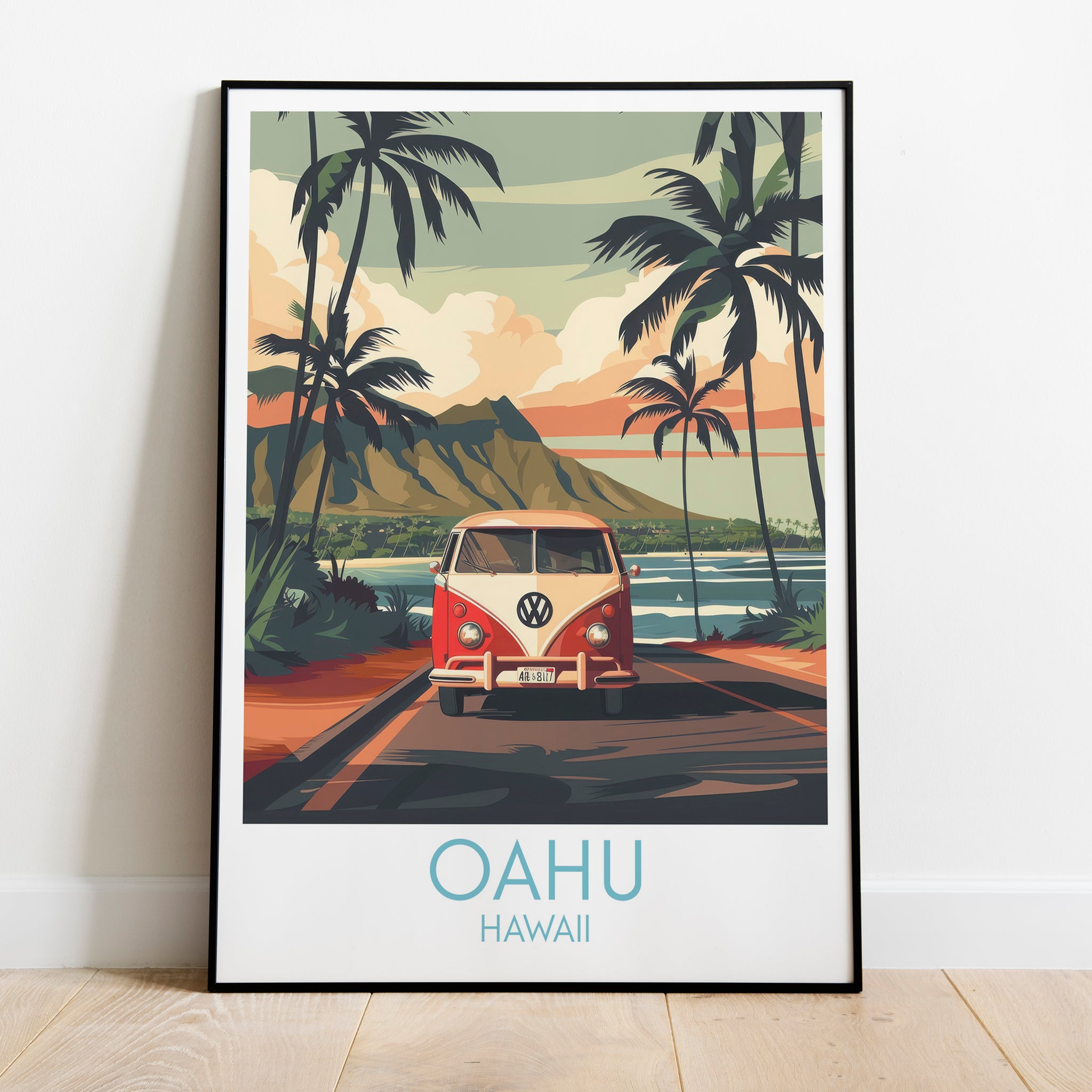 Oahu travel poster on the ground Hawaii