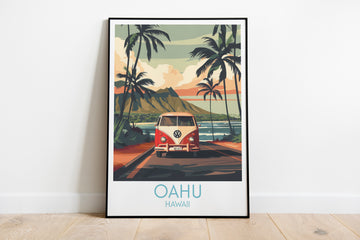 Oahu travel poster on the ground Hawaii