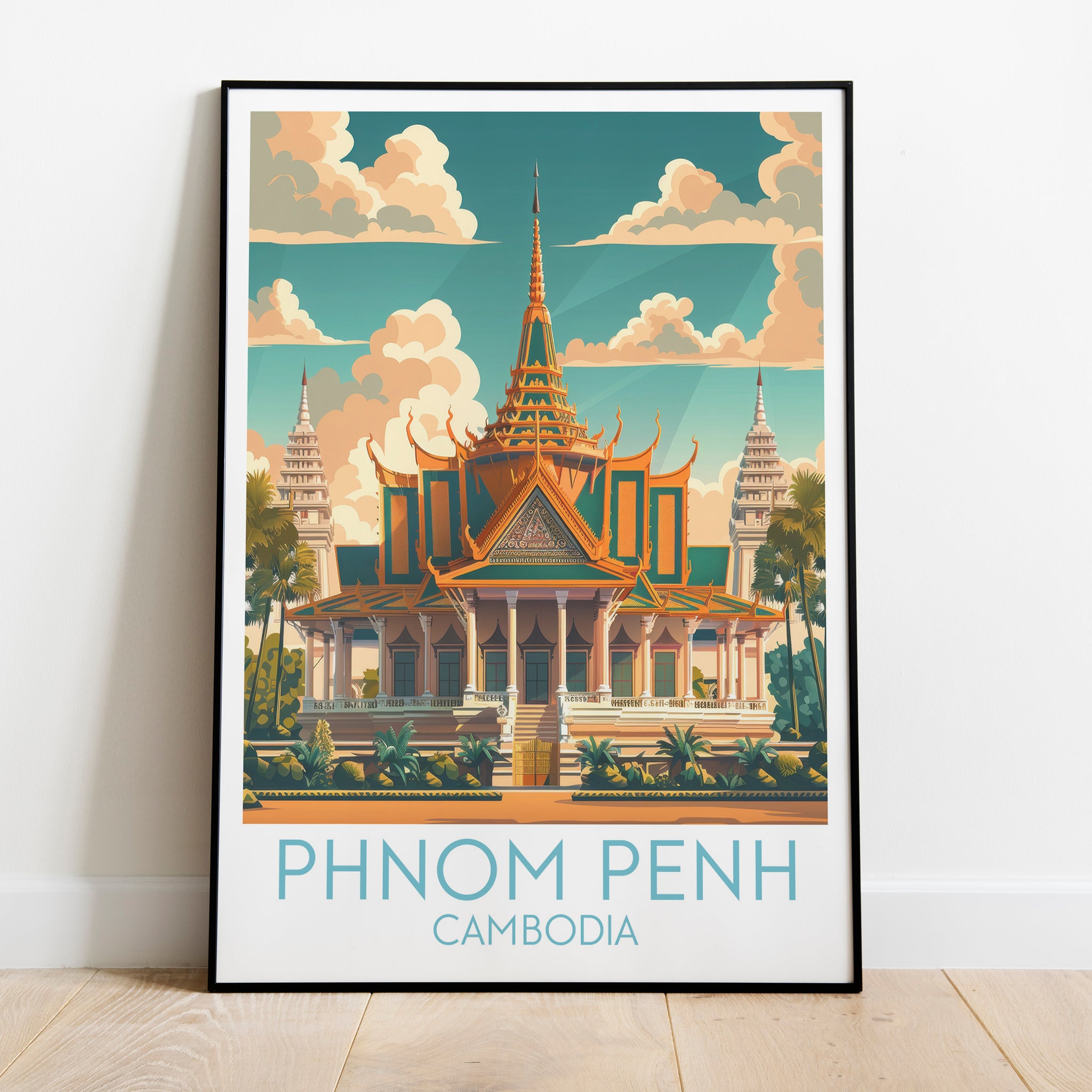 Phnom Penh travel poster on the ground Cambodia