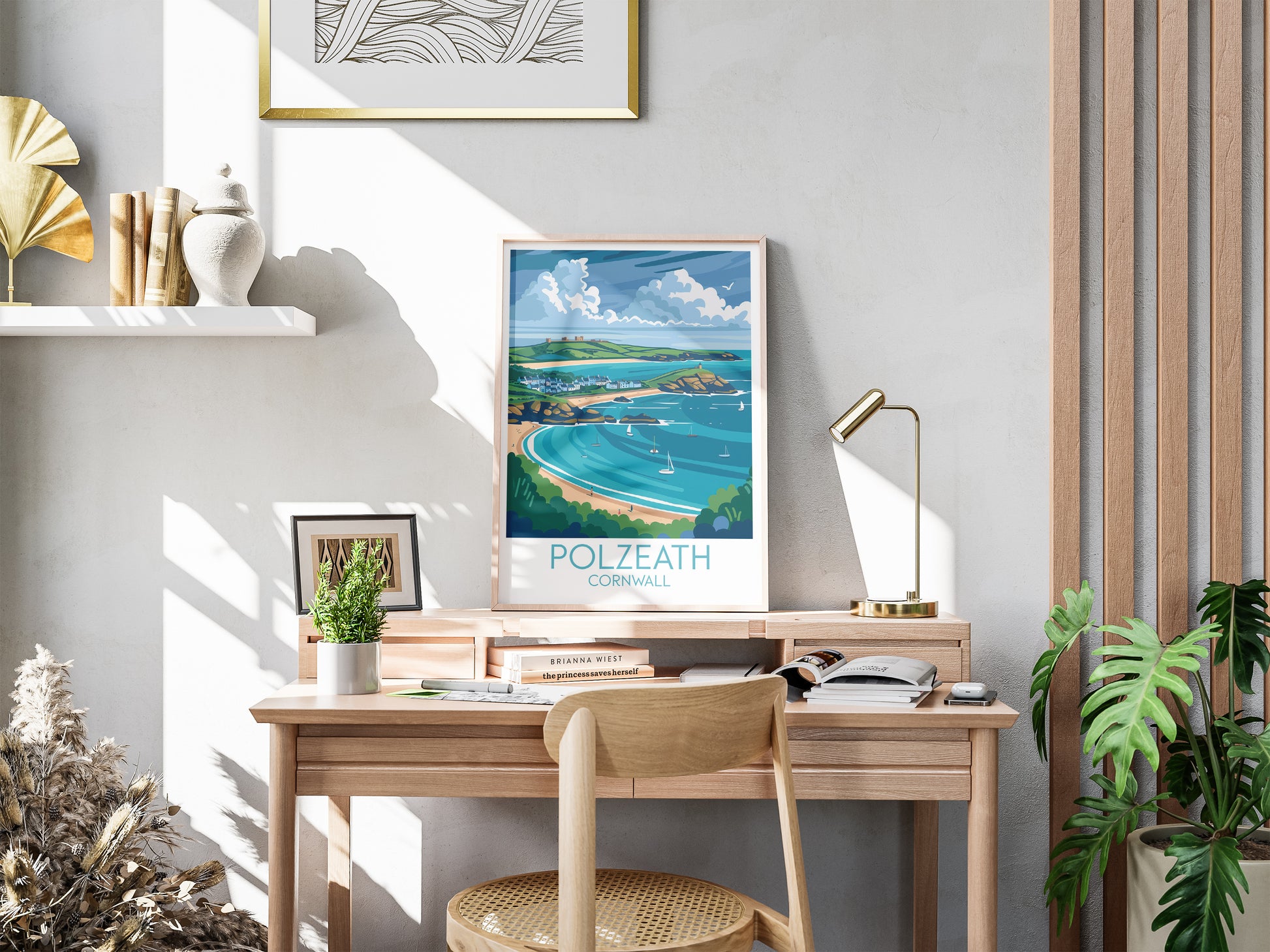 Polzeath travel poster for desk Cornwall