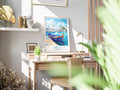 Paros travel poster on desk Greece