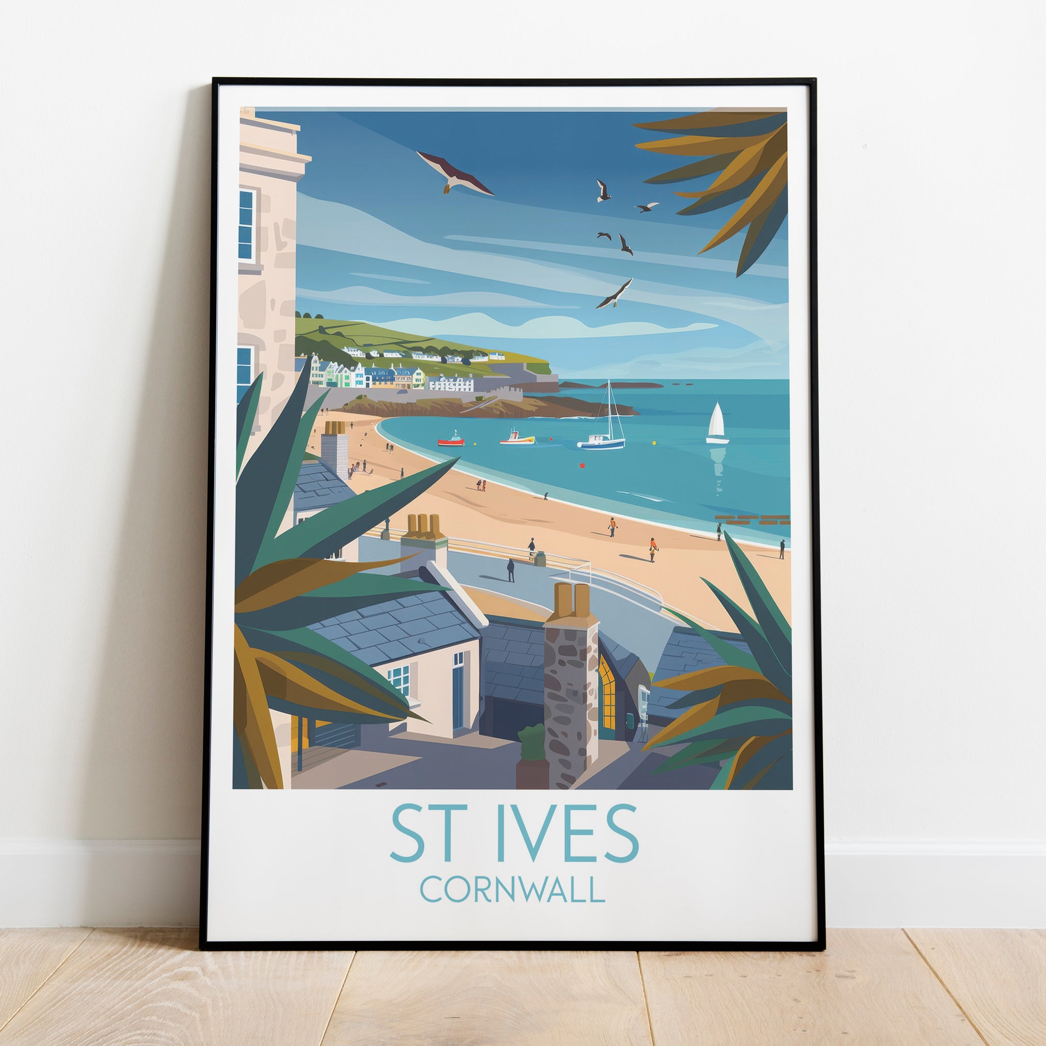 St Ives travel poster on the ground Cornwall