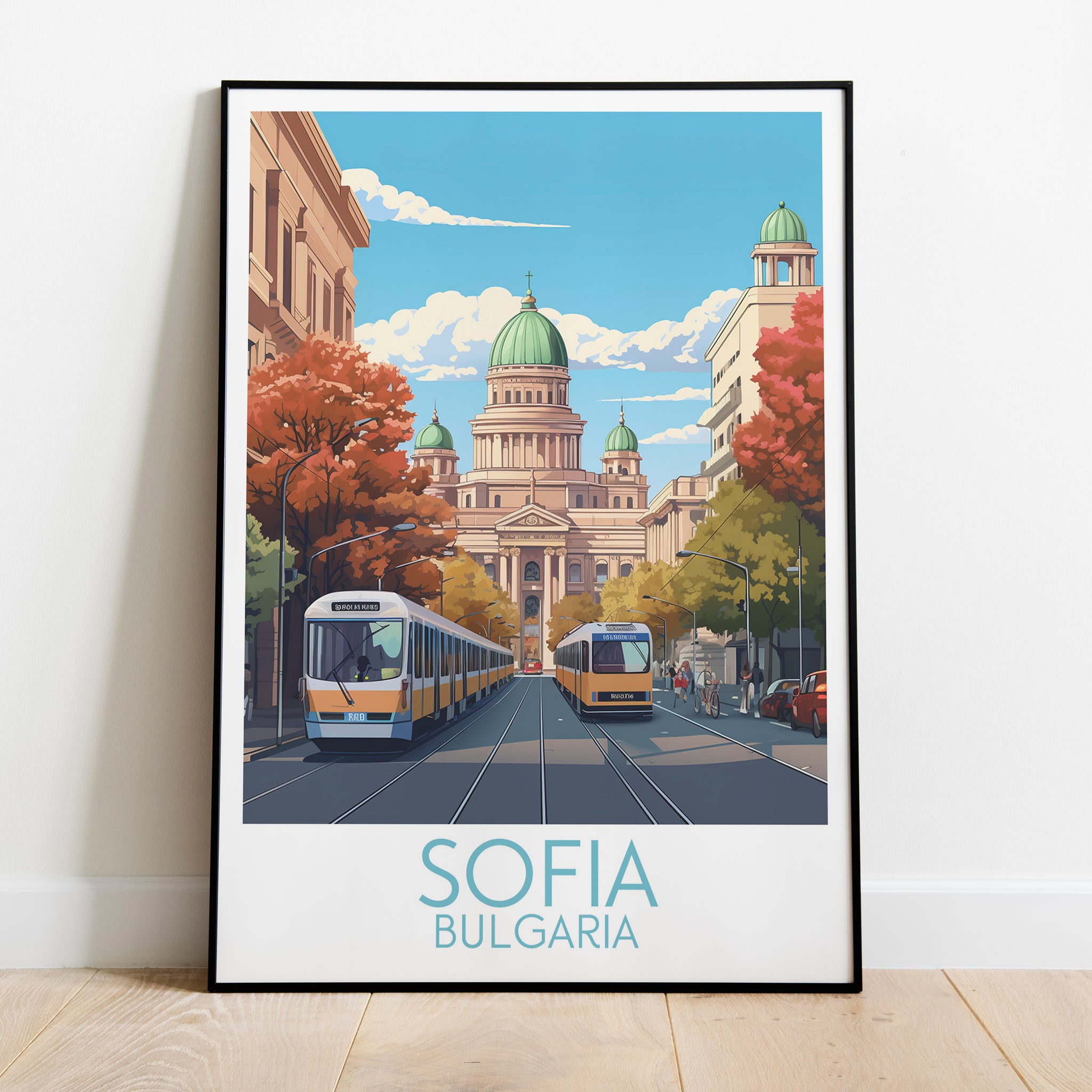 Sofia travel poster on the ground Bulgaria