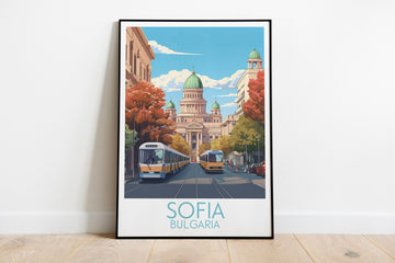 Sofia travel poster on the ground Bulgaria