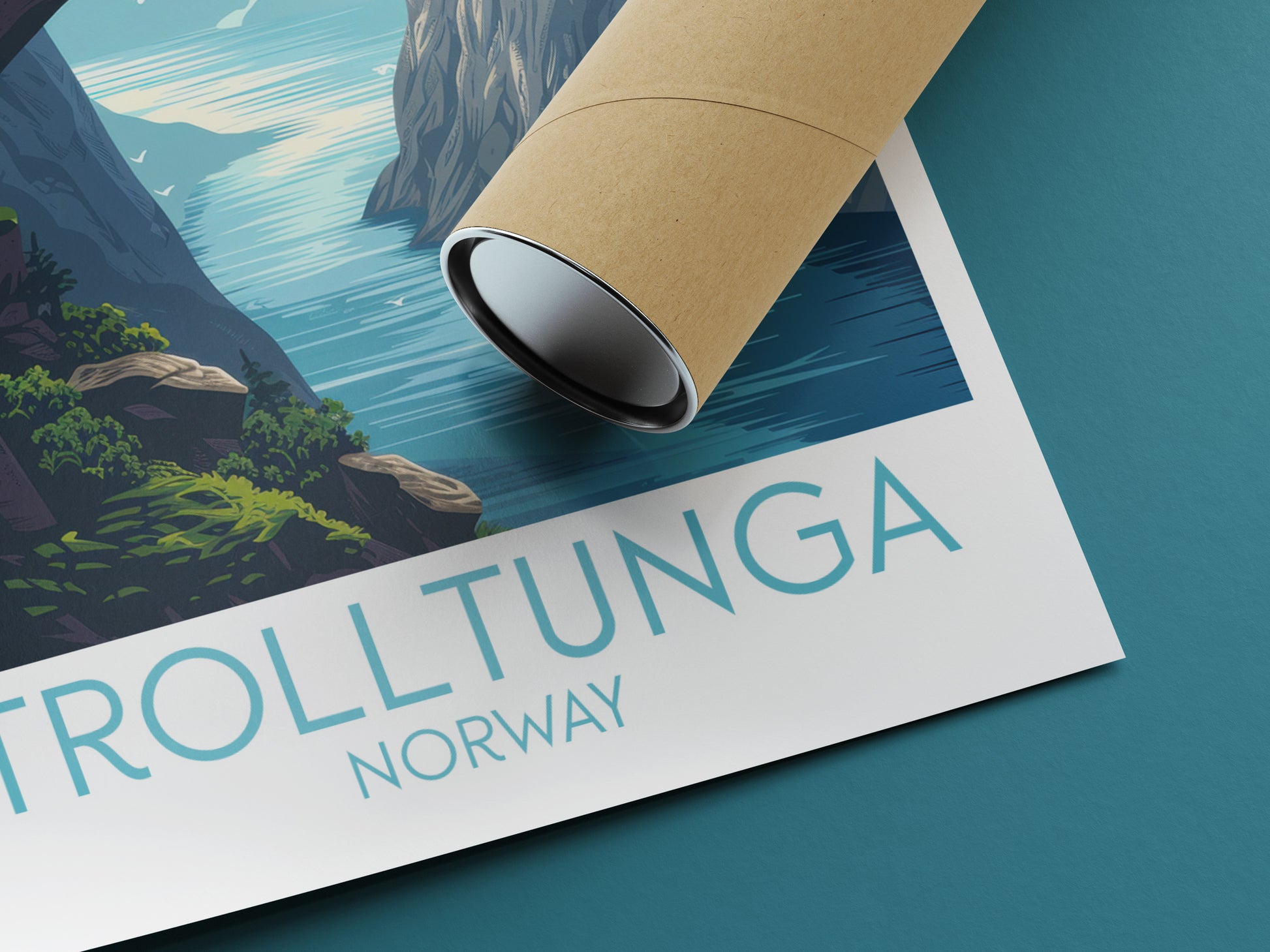 Trolltunga travel poster rolled Norway