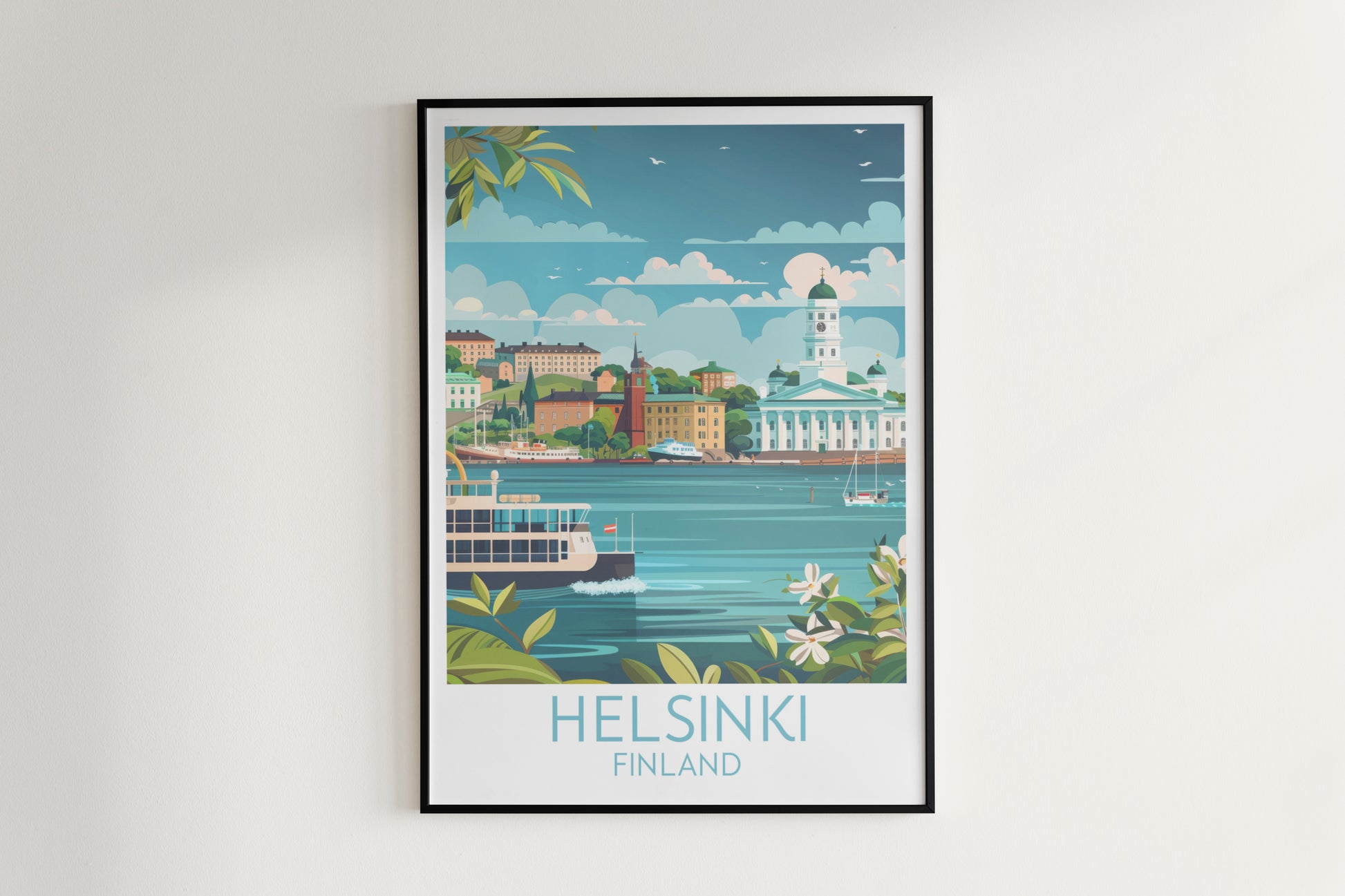 Helsinki travel poster on the wall Finland