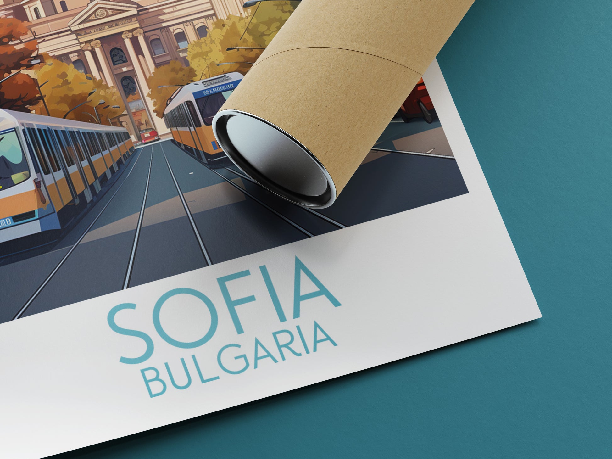 Sofia travel poster rolled Bulgaria