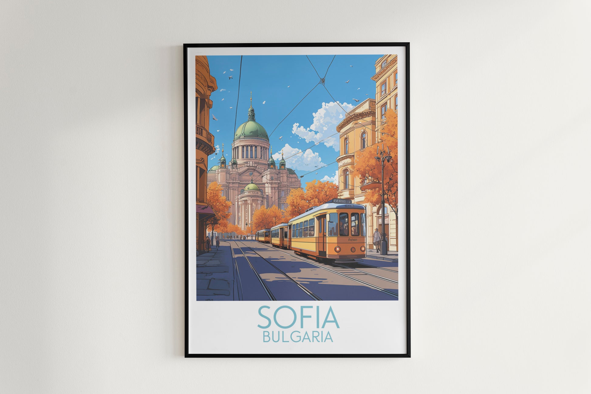 Sofia travel poster on the wall Bulgaria