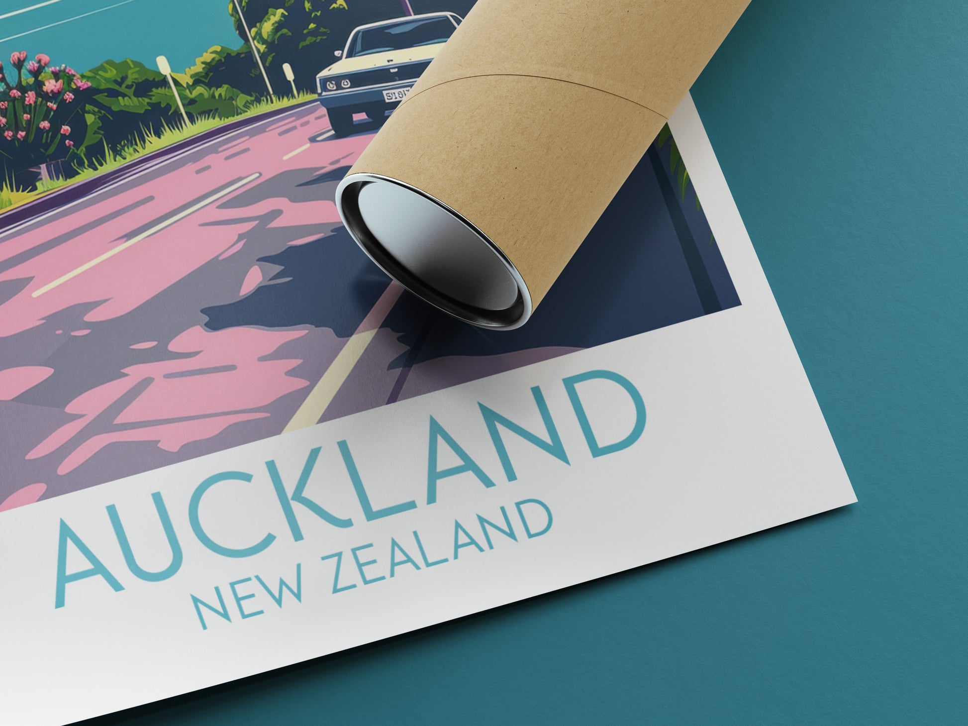 Auckland travel poster rolled New Zealand