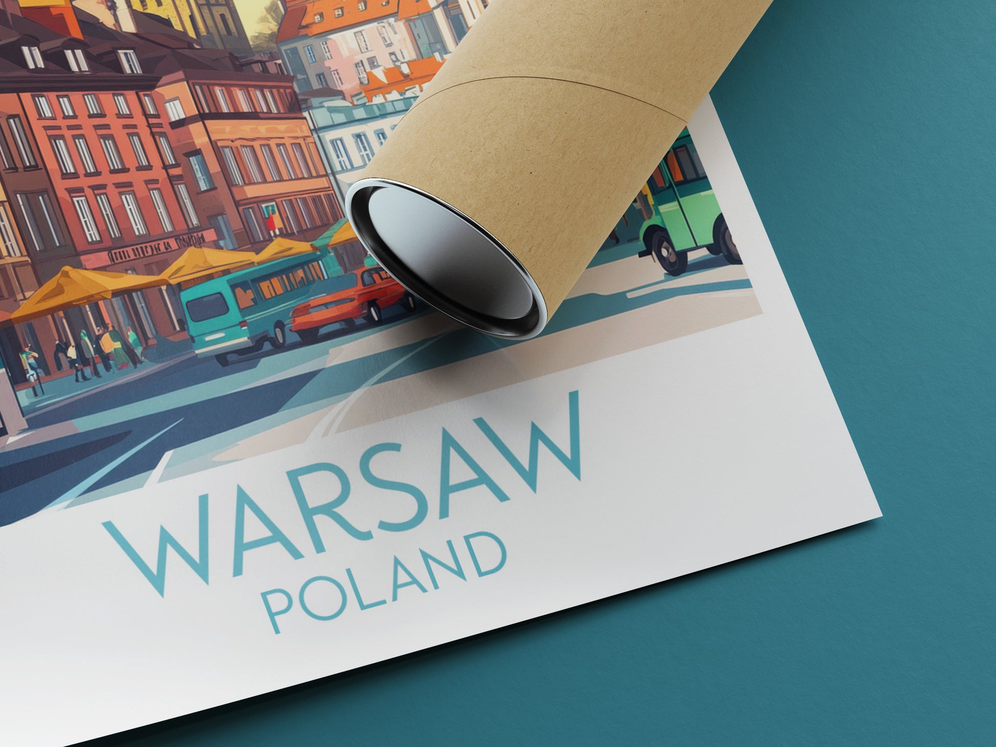 Warsaw travel poster rolled Poland