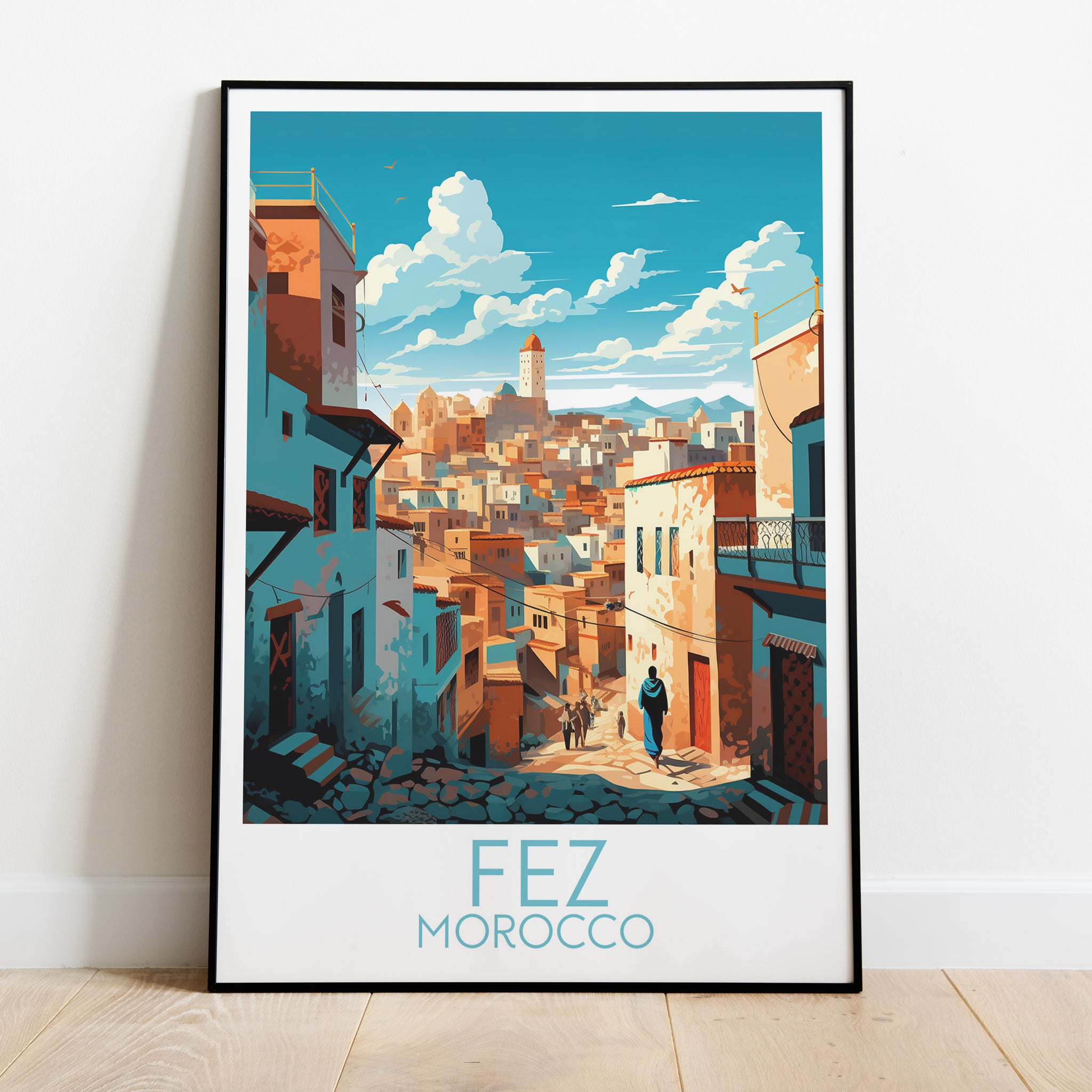 Fez travel poster on the ground Morocco