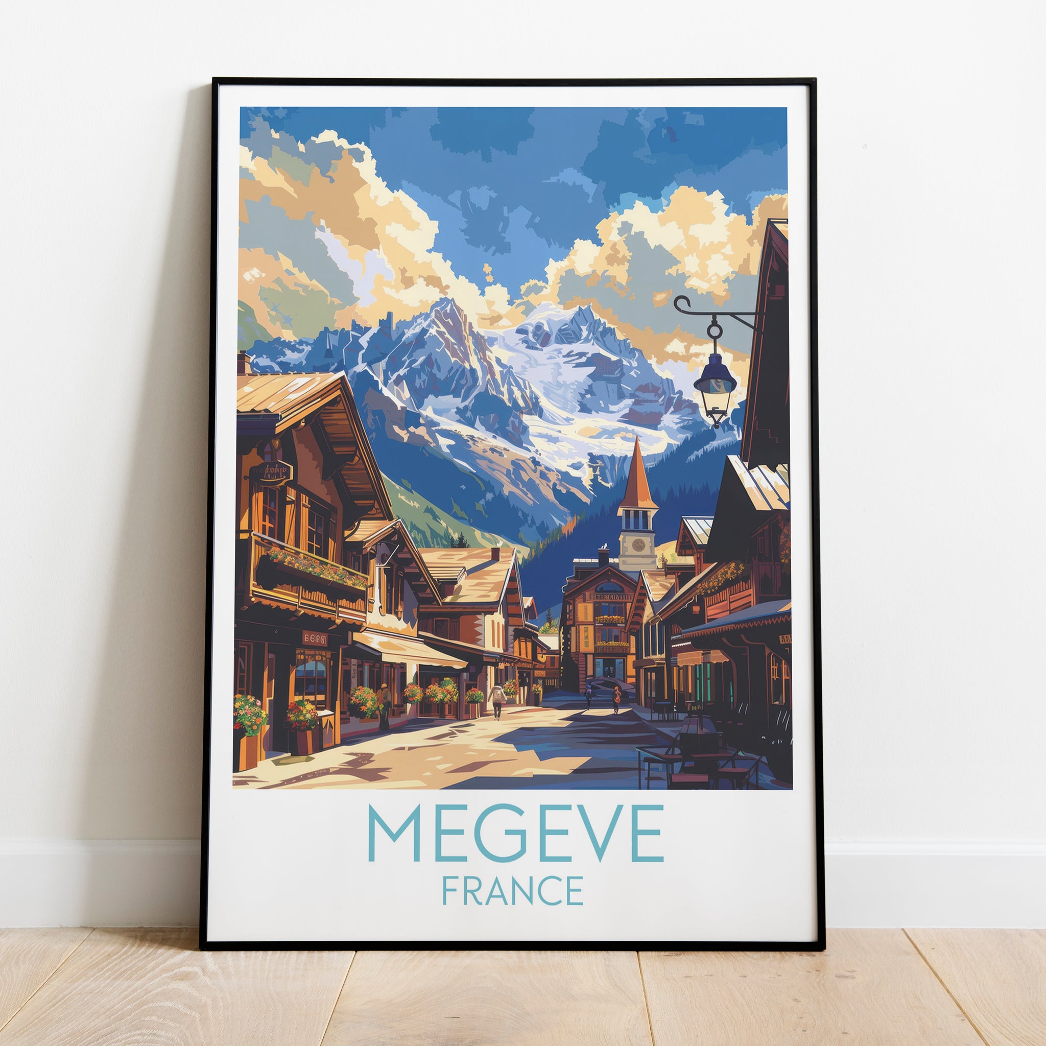 Megeve travel poster on the ground France