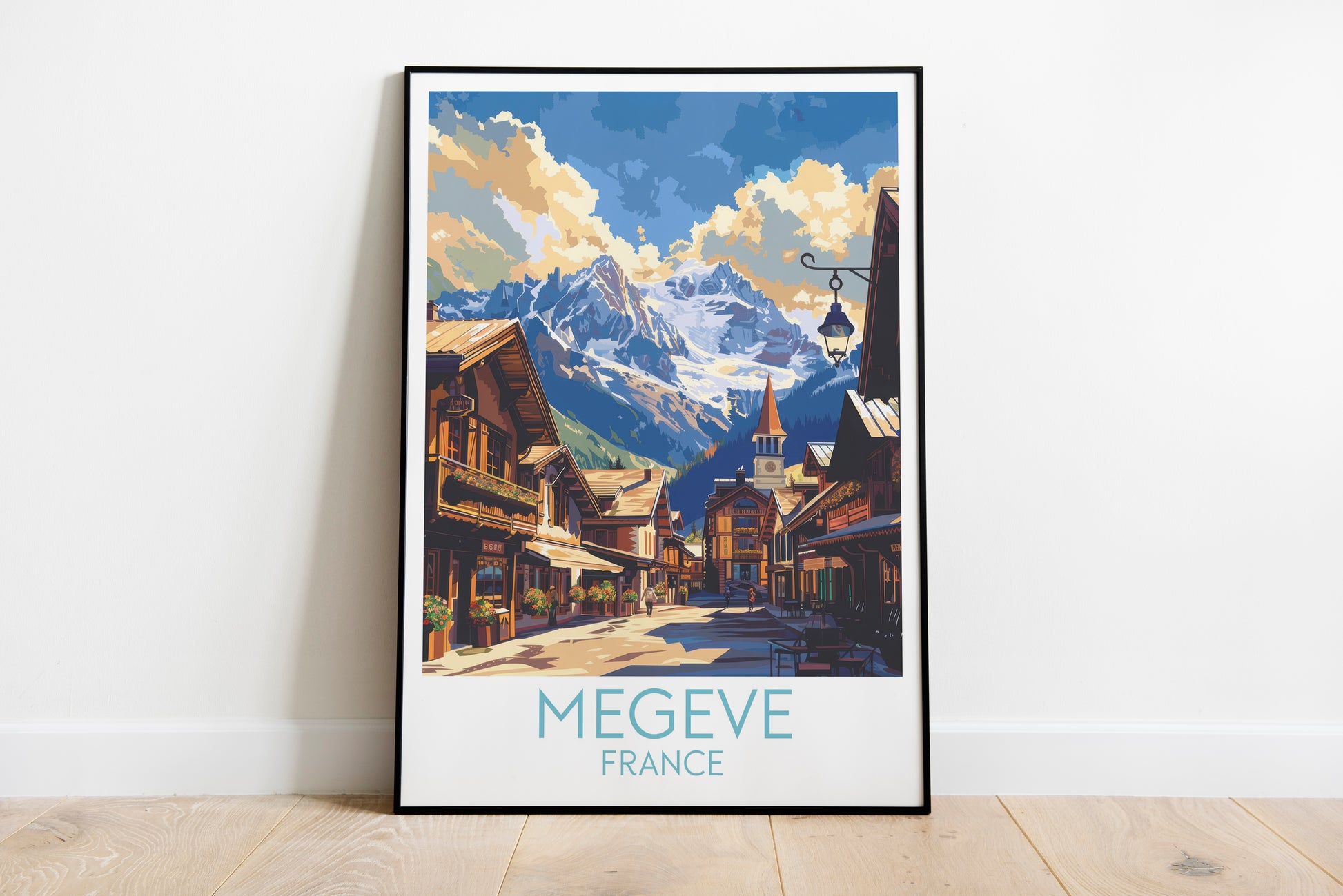 Megeve travel poster on the ground France