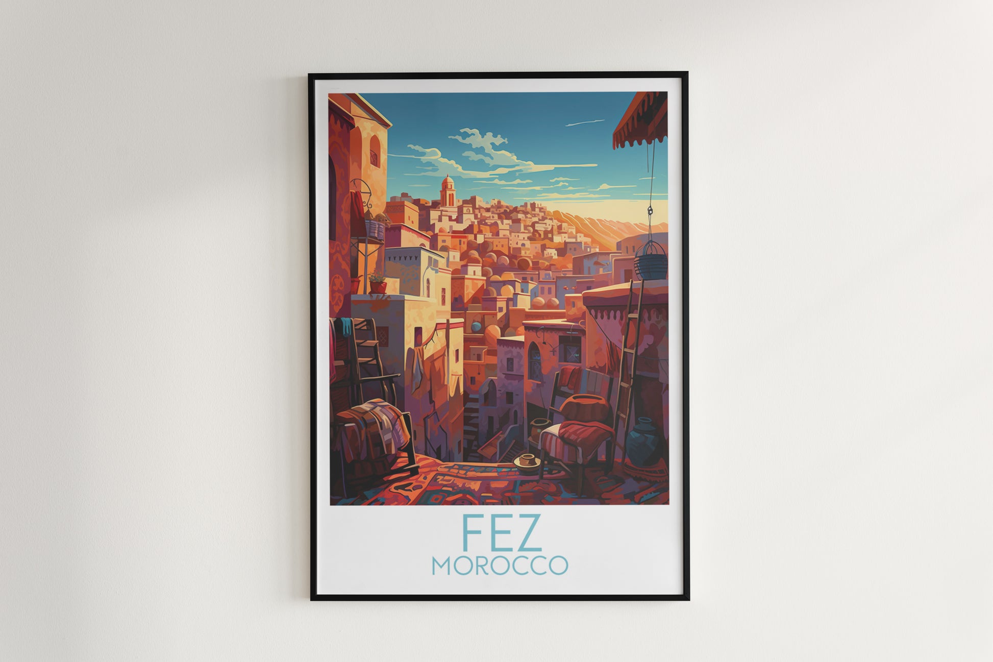 Fez travel poster on the wall Morocco