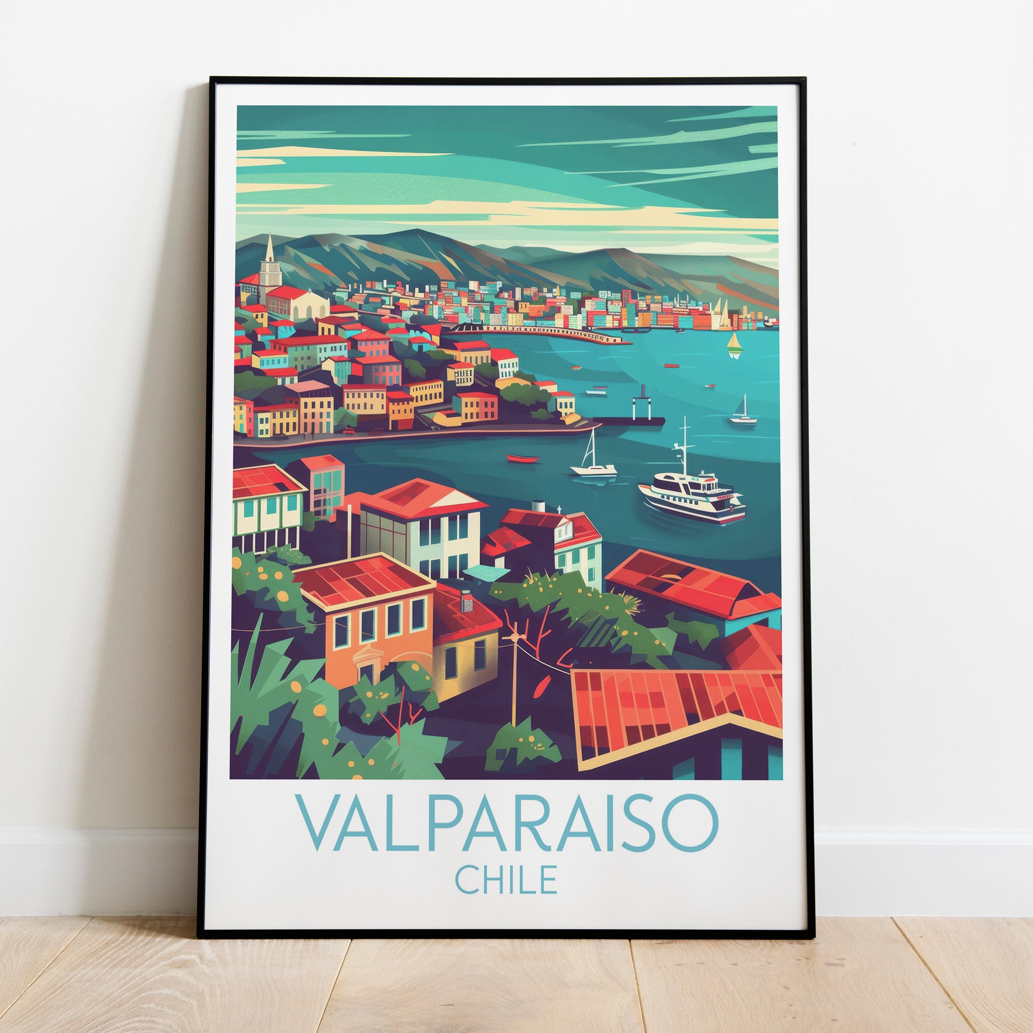 Valparaiso travel poster on the ground Chile