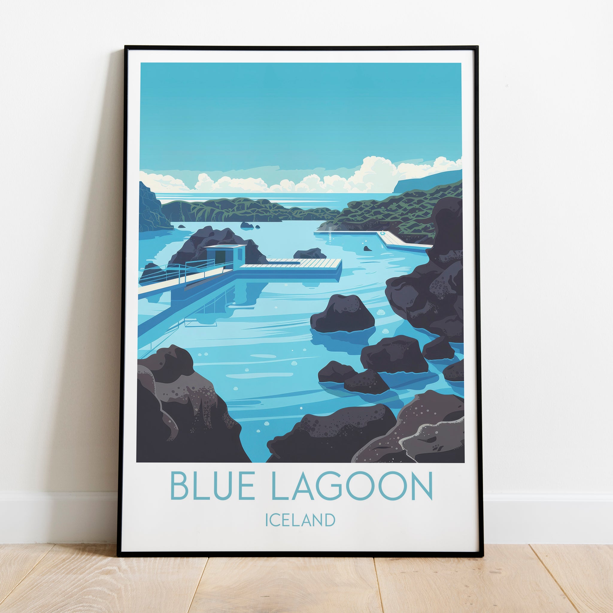 Blue Lagoon travel poster on the ground Iceland